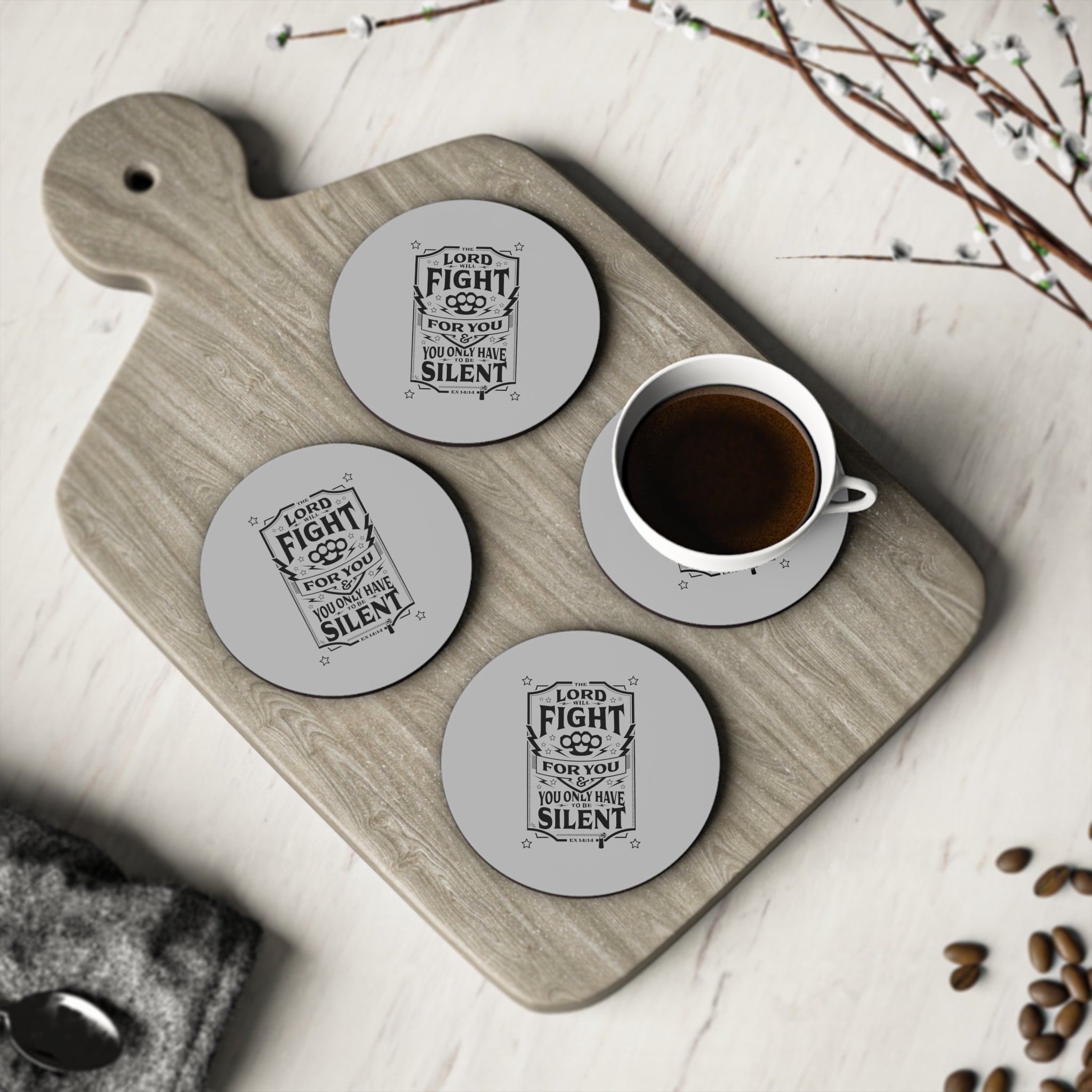 The Lord Will Fight For You - Circle Coasters